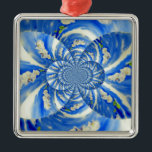 Ornamento De Metal pintura floral azul abstrato<br><div class="desc">pintura original de cor branca de orquídea branca da abstrato surreal mandala,  de H Cooper</div>