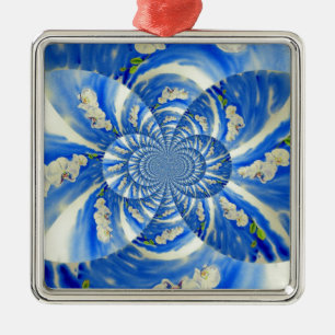 Ornamento De Metal pintura floral azul abstrato