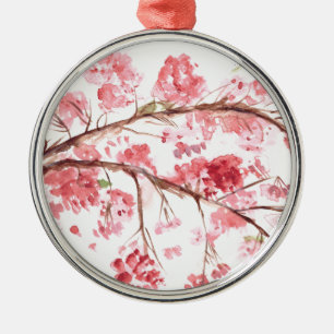 Ornamento De Metal Pintura floral das flores cor-de-rosa da flor de