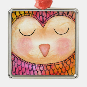 Ornamento De Metal Pintura Mista Mista Moderna Funky Sleepy Owl