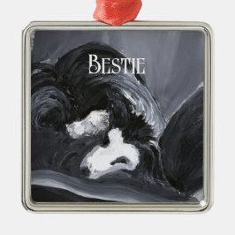 Ornamento De Metal Pintura Personalizada de Border Collie Deitado