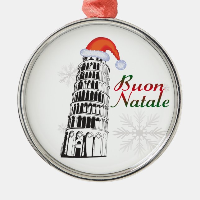 Ornamento De Metal Pisa Buon Natale Santa Hat (Frente)