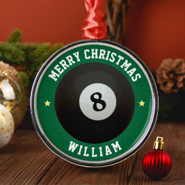 Ornamento De Metal Piscina Billiards 8 Ball Green Feliz Natal