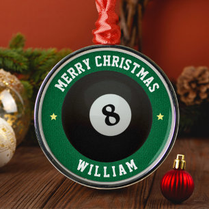 Ornamento De Metal Piscina Billiards 8 Ball Green Feliz Natal