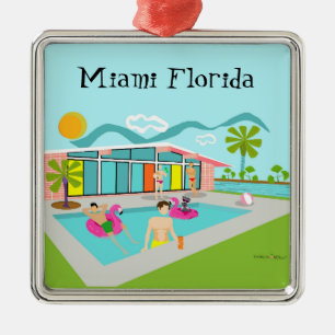 Ornamento De Metal Piscina Flamingo, cor-de-rosa-Gay, Miami