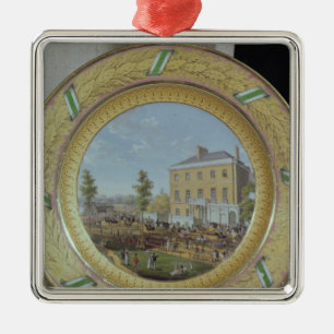 Ornamento De Metal Placa de Meissen, decorada com uma cena de
