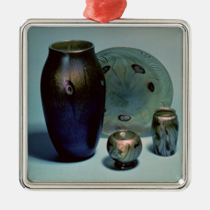 Ornamento De Metal Placa e vasos favrile de Tiffany