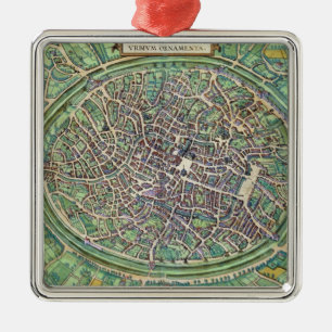 Ornamento De Metal Plano de cidade de Bruges, 'de Civitates Orbis