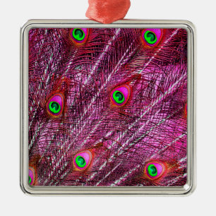 Ornamento De Metal Plumagem colorida de penas de pavão vermelho