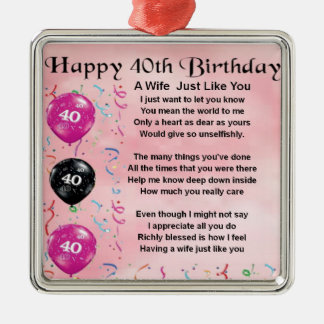 Ornamento De Metal Poema da esposa - aniversário de 40 anos