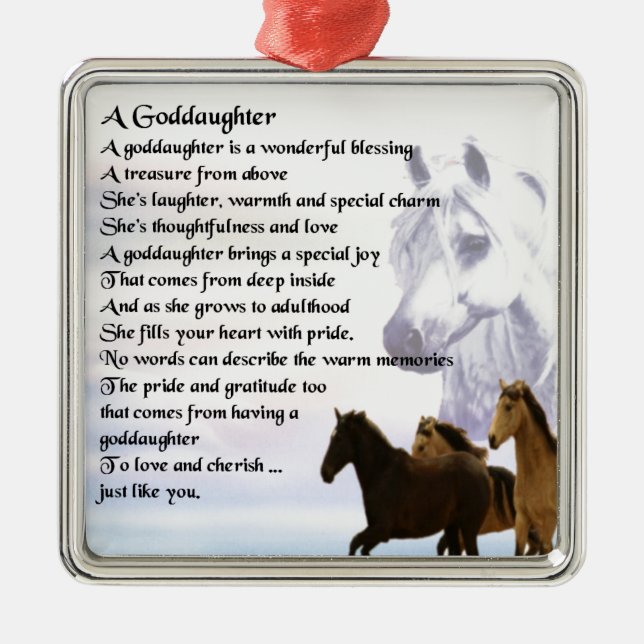 Ornamento De Metal Poema do Goddaughter - design dos cavalos (Frente)