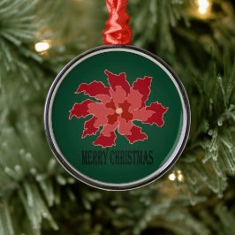 Ornamento De Metal Poinsétia Feliz Natal