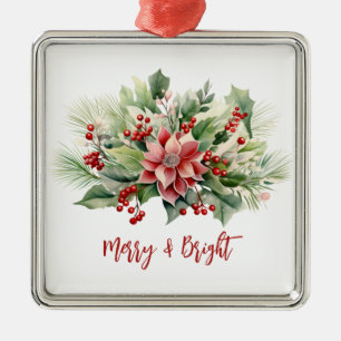 Ornamento De Metal Poinsétia Vermelha Merry & Bright Natal