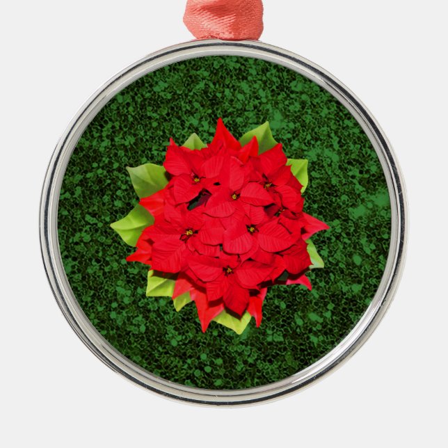 Ornamento De Metal Poinsettia Green Glitter Background (Frente)