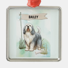Ornamento De Metal Polish Lowland Sheepdog Watercolor Personalize Dog