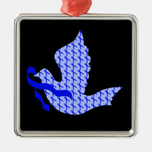Ornamento De Metal Pomba da fita azul da esperança - cancro do cólo