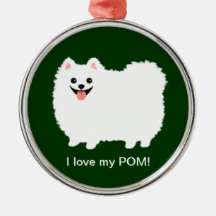 Ornamento De Metal Pomeranian branco bonito com texto feito sob