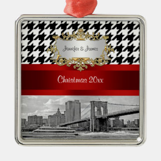 Ornamento De Metal Ponte de Brooklyn Blk Wht Xadrez Christmas