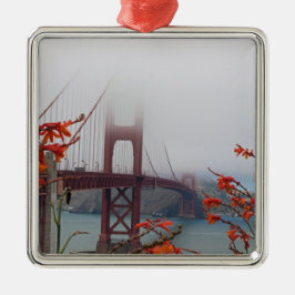 Ornamento De Metal Ponte ouro com Flores Laranja