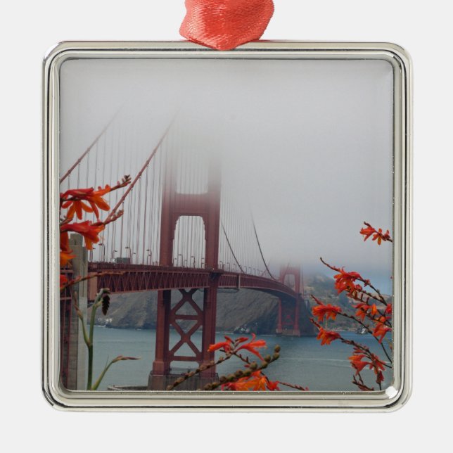 Ornamento De Metal Ponte ouro com Flores Laranja (Frente)