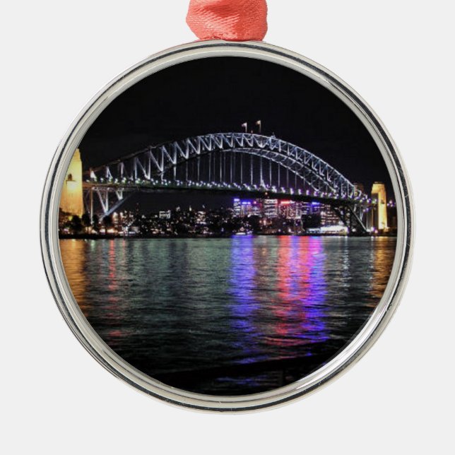 Ornamento De Metal Ponte Sydney Harbor à noite (Frente)
