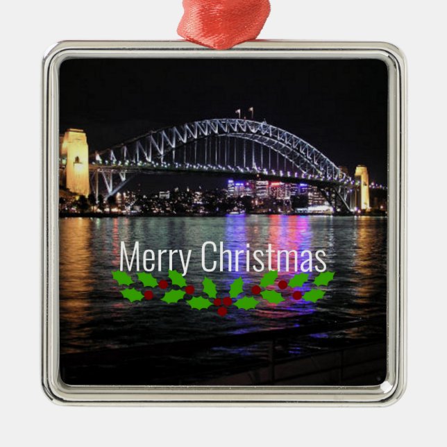Ornamento De Metal Ponte Sydney Harbor - Feliz Natal! (Frente)