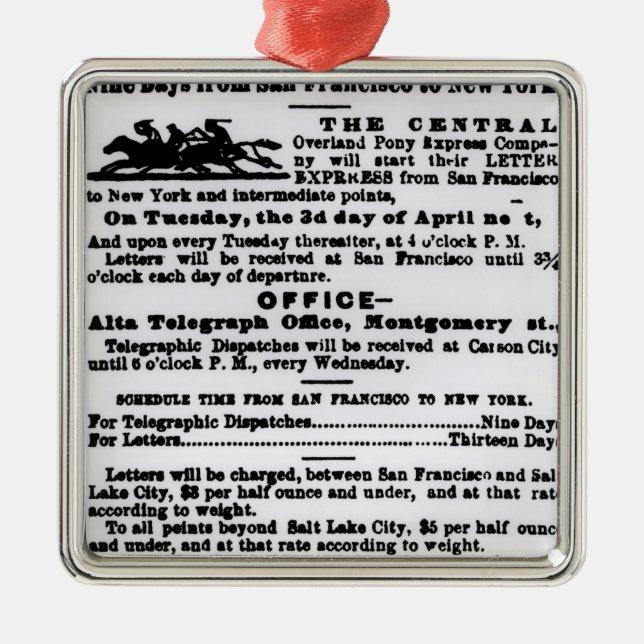 Ornamento De Metal Pony Express, nove dias (Frente)