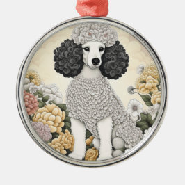 Ornamento De Metal Poodle in Whimsical Flowers