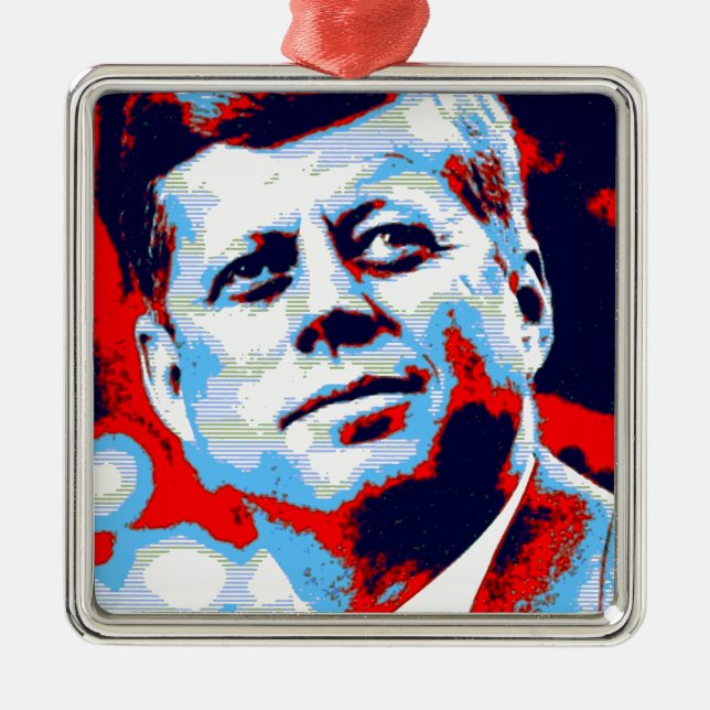 Ornamento De Metal Pop Art JFK John F. Kennedy Red Blue (Frente)