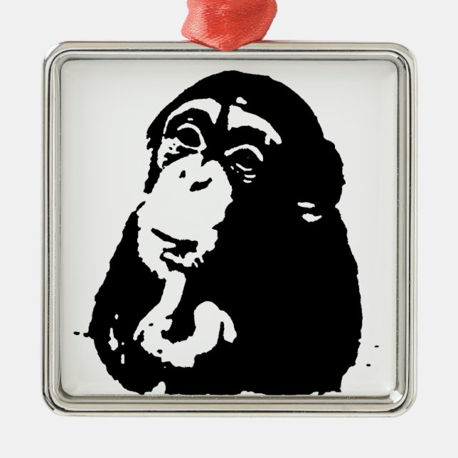 Ornamento De Metal Pop Art Pensando Chimpanzé (Frente)