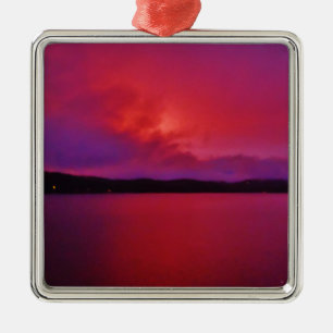 Ornamento De Metal pôr do sol roxo, rosa quente, no lago Arrohead