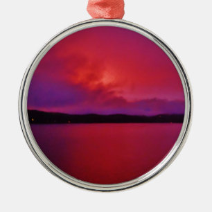 Ornamento De Metal pôr do sol roxo, rosa quente, no lago Arrohead