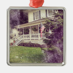 Ornamento De Metal Porch frontal e bandeira americana