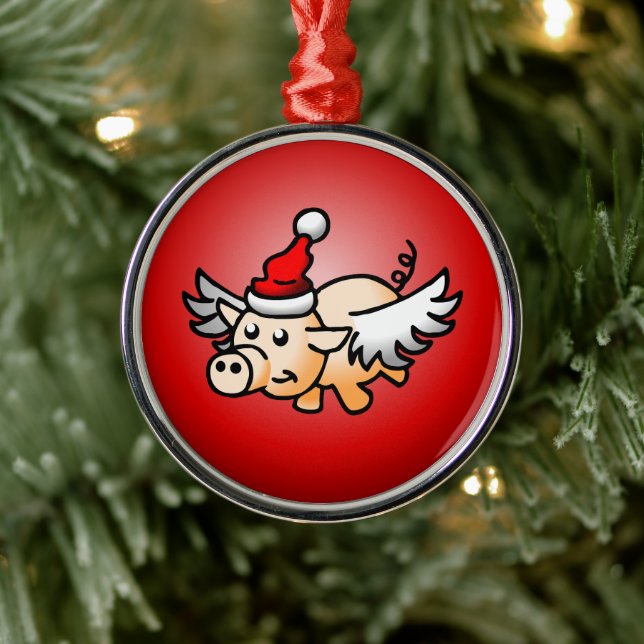Ornamento De Metal Porco Natal Voador (Árvore)