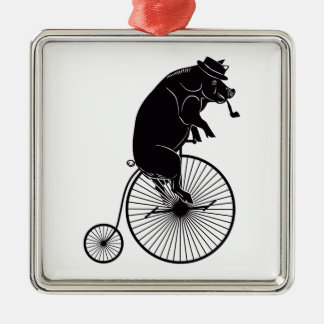 Ornamento De Metal Porco que monta uma bicicleta