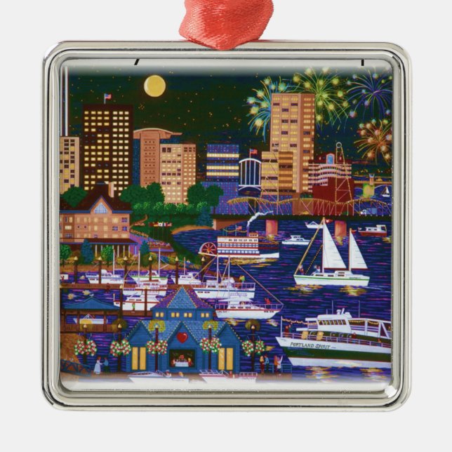 Ornamento De Metal Portland Oregon à Noite (Frente)