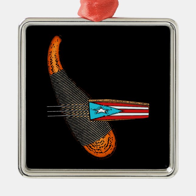 Ornamento De Metal Porto Rico Flag Guiro (Frente)