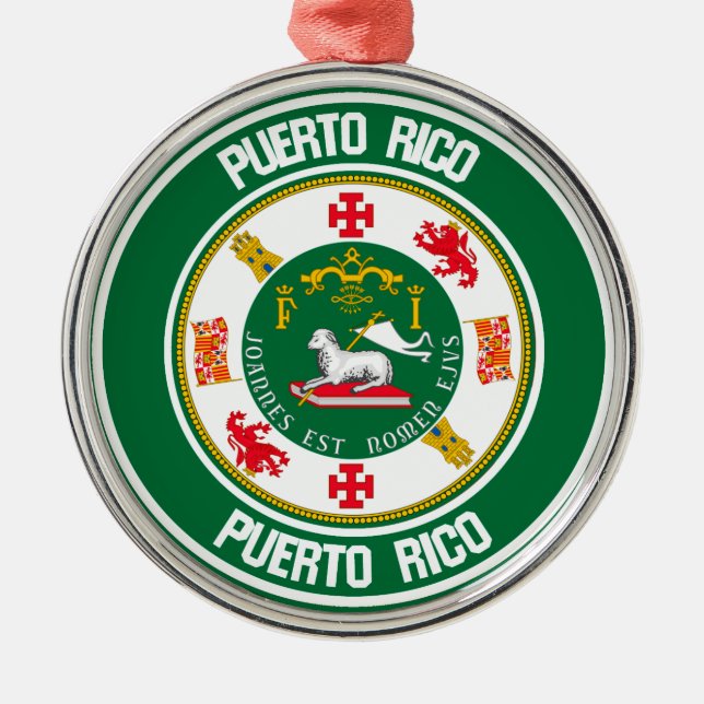 Ornamento De Metal Porto Rico Round Emblem (Frente)