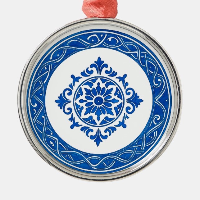 Ornamento De Metal Portuguese Azulejo Ornament – Blue Tile Christmas  (Frente)
