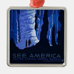 Ornamento De Metal Poster da Viagens vintage da Caverna de Viagem