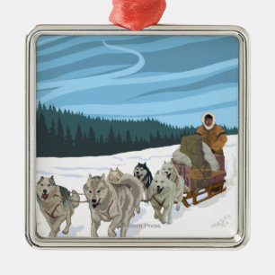 Ornamento De Metal Poster das viagens vintage de AlaskaDogsledding