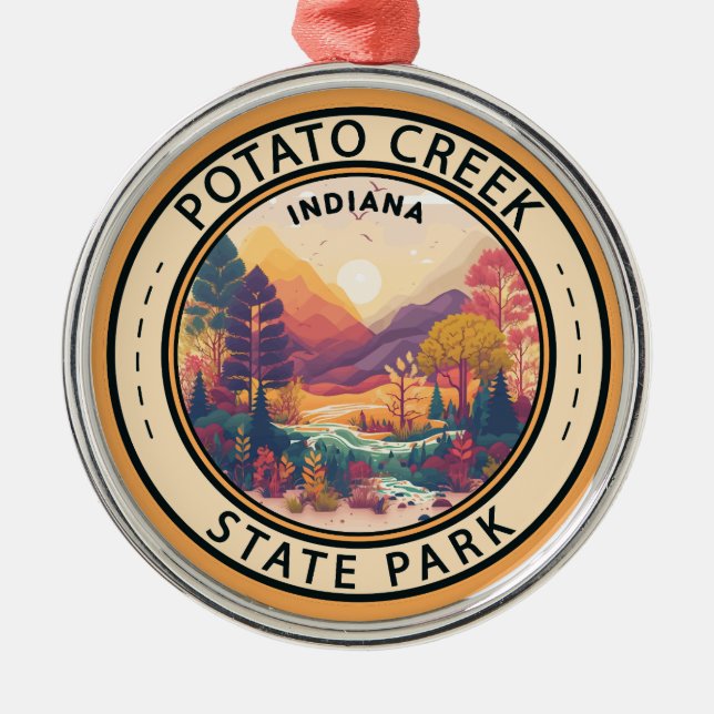 Ornamento De Metal Potato Creek State Park Indiana Emblem (Frente)