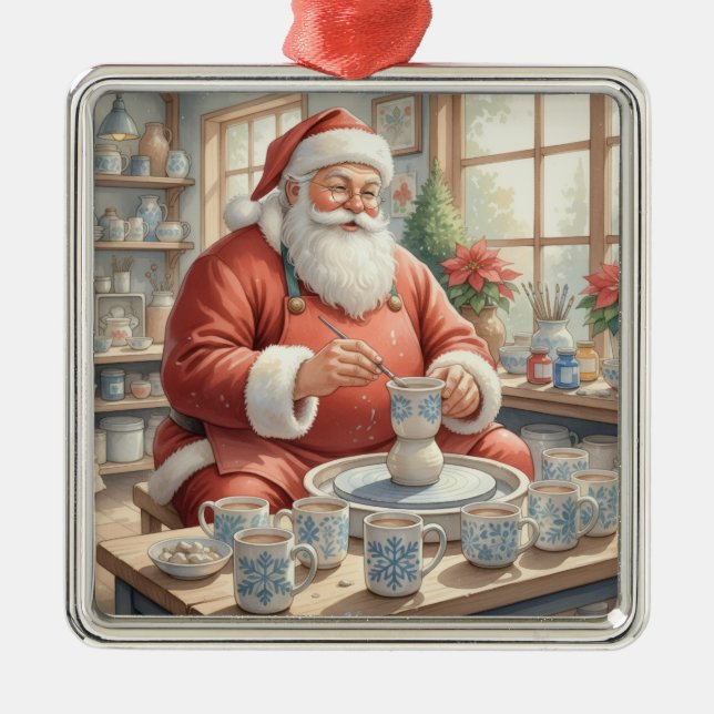 Ornamento De Metal Pottery Painting Santa Claus  (Frente)