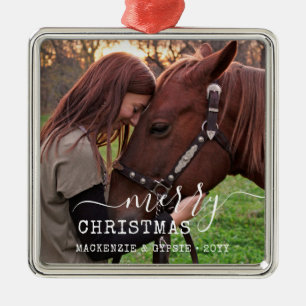 Ornamento De Metal Praça Personalizada de Cavalo de Natal Datado