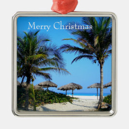 Ornamento De Metal Praia Arenosa Com Palmeiras e Vista Para o Oceano 