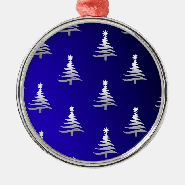 Ornamento De Metal Prata das Árvores de Natal em Azul Cobalto (Frente)