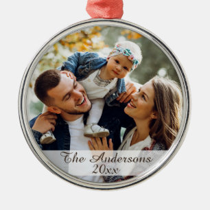 Ornamento De Metal Prata de Fotos da Família Personalizada Moderna