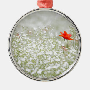 Ornamento De Metal Prata Romântica Flor Vermelha Cor-de-rosa