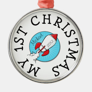 Ornamento De Metal Presente da Família Retro Rocketship para 1rua de