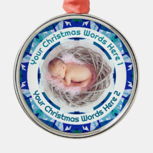 Ornamento De Metal Presente de Família Azul do Primeiro Natal do Bebê